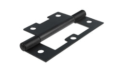 Pair of 3" Non-Mortise Cabinet Hinges ~ Flat Black Finish. Traditional & classic cabinet hinges. The hinges are surface mount & great for inset cabinet doors & bi-fold doors. Non-removable pins. Flat black finish on steel material. 3" high  x  1-1/8" wide large leaf,  &  13/16" wide small leaf. Sold in pairs.