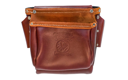 Occidental Leather Iron Worker's Bolt Bag ~ 9922 - Genuine leather - Made in USA - 759244293708 - Occidental Leather's "Pro Leather" construction bolt bag with bull-pin loop on each side. Tunnel loop on back accepts up to 3" work belt. Iron Worker's Leather Bolt Bag - Two Pouch Tool Bag - Double Pouch Bag
