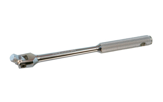 This 9" Breaker Bar Handle 3/8" Dr with Flex Head is made of Chrome Vanadium Steel with an etched steel handle for a good grip. 9" overall length. 3/8" drive. Flexible head. Made in Japan. Flexible head breaker bar handle
