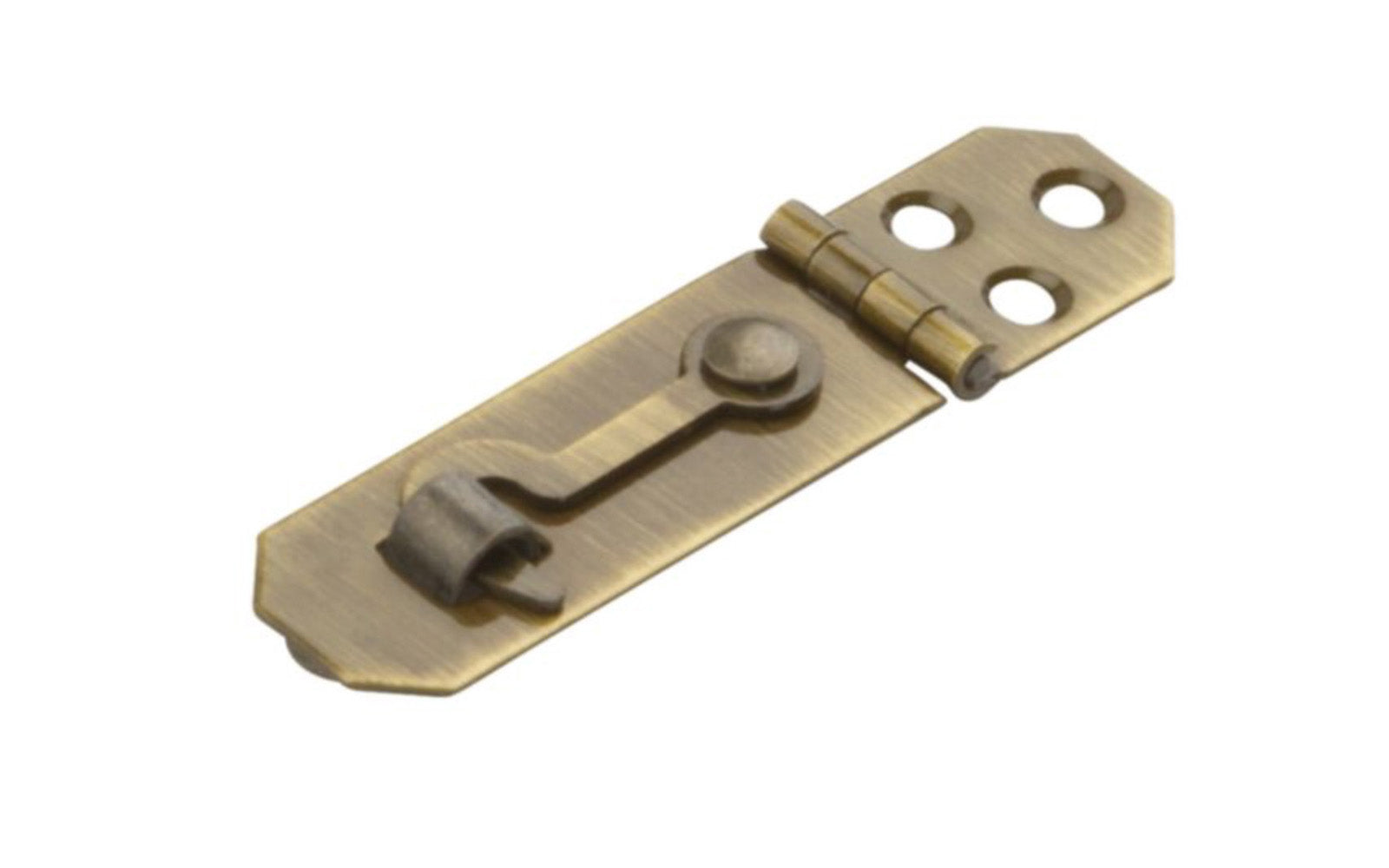 This mini hasp with hook is designed for small chests, jewelry boxes, craft projects, etc. Surface mount. Sold as one hasp in pack. Includes screws. Antique Brass Finish. 038613211926