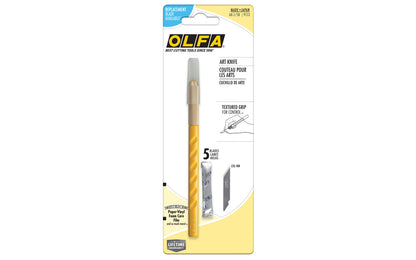 Olfa Art Knife with 5 Blades - AK-1/5B is great for making detailed cuts. This graphic art knife has a molded handle that fits in your hand. The premium carbon tool steel blade creates the deep & exact cuts. Blade cover is included for storage. Comes with (5) KB Multi-purpose art blades. 091511400595. Made in Japan