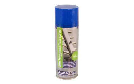 Biodegradable Cleaner for Hedge Trimmer Blades made by Bahco. Designed for removing resin & lubricating blades. Spray canister - 400 ml. Agealube - Oil for Professionals