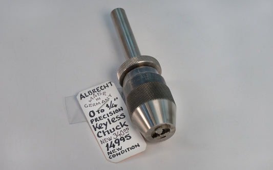 Albrecht 0 to 1/4" Precision Keyless Chuck. 1/2" shank. Made in Germany.