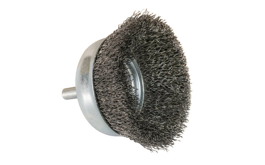 Alfa Tools 3" Coarse Crimped Wire Cup Brush - 1/4" Shank. 0.012" Wire Diameter. 5000 RPM max. All-steel construction. Applications include deburring, blending, removal of rust, scale, dirt, & finish preparation prior to painting or plating. Made by Alfa Tools. Made in Spain. 
