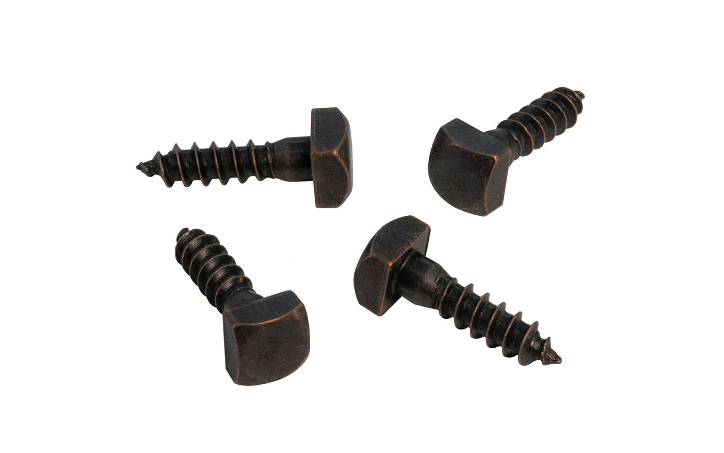 Square head screws in an antique copper finish. Great screws for or Mission or Arts & Crafts style hardware. Traditional & classic vintage-style wood screws. 4 PCS in bag. 4 PCS in bag. 3/4" overall length screw. 5/16" x 5/16" size square head. 848096000173. Dark antique copper finish