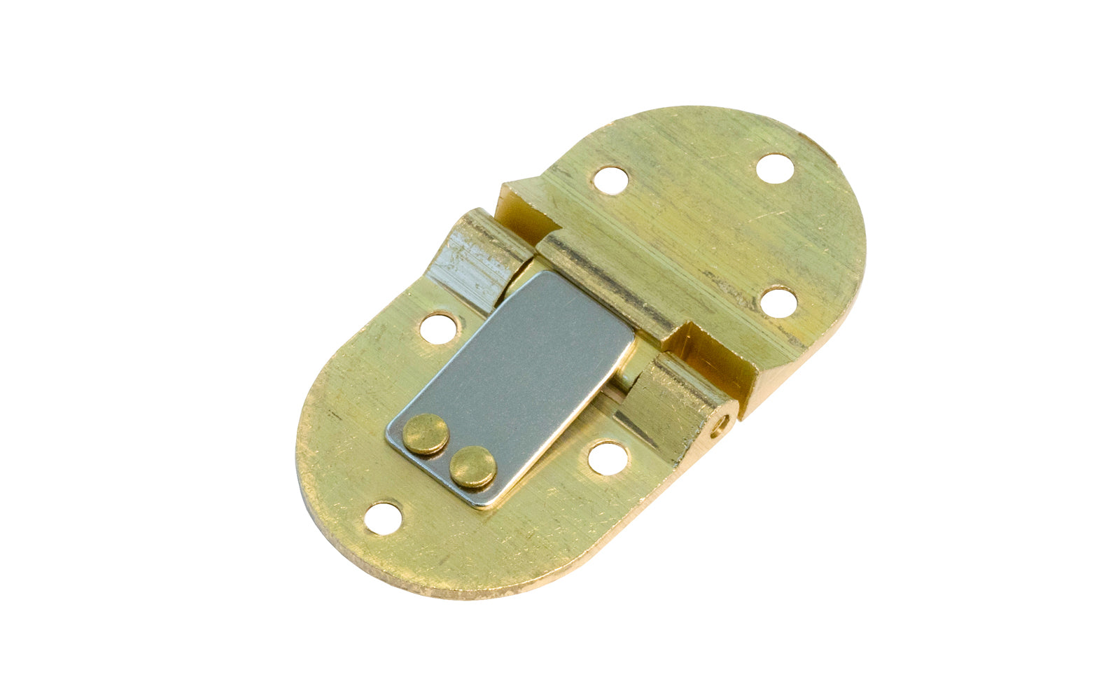 These Solid Brass Butler Tray Hinges have a flush opening, with a positive stop at 90°. High quality hinges made of solid brass material. 2-7/8" x 1-1/2" hinge size. Lacquered Brass Finish. Back side view