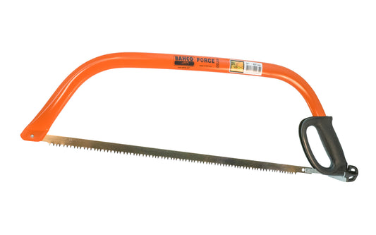 This Bahco 24" Bow Saw includes a type 51 peg tooth blade for dry wood. The frame is made from high quality steel & protected from rust & corrosion by a coating of high-impact enamel paint. Includes blade protector for safety. 24" (607 mm) cutting edge length.  Model No. 10-24-51. 7311518229351. Made in Portugal.