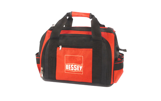 This Bessey Accessory Tool Bag is made of heavy duty construction. Made of nylon material with a waterproof base. Heavy duty zippers. Bessey Tools Model No. BTB20. Bessey Clamps Storage Bag. Tool bag is great for carrying various hand tools & clamps. Five inside pockets & four outside pockets. 7885020056164