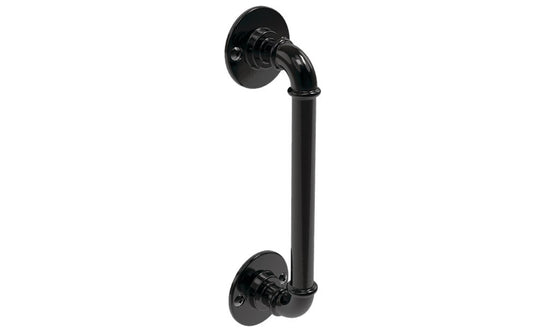 This 10-1/2" Black Finish Industrial Pipe Handle is used for a variety of applications including gates, sheds, & doors. Mounting hardware included. For exterior applications. Coated with Weatherguard Protection to withstand harsh weather conditions & prevent corrosion. National Hardware Catalog Model No. N166-013.