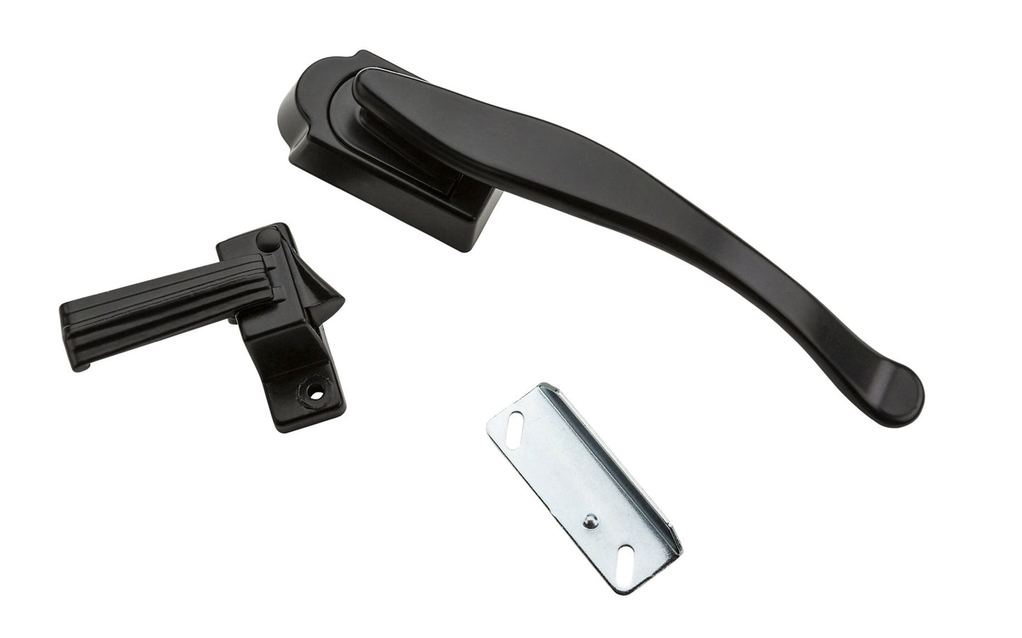 This Black Lever Screen/Storm Lift Latch is a lift latch designed to fit doors from 3/4" to 1-1/4" thick. Made of die-cast material with a black finish. National Hardware Model No. N100-034. 886780013399