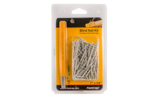 FastCap Blind Nail Kit, 1" x 5/8" Nails. The FastCap Blind Nail allows you to have an invisible mechanical connector. Simply insert the dual head nail into the set tool to set the nail, then tap the molding or wood into place on the other side. Kit includes the Blind Nail Tool & Blind Nails. Model BLIND NAIL 1 x KIT.