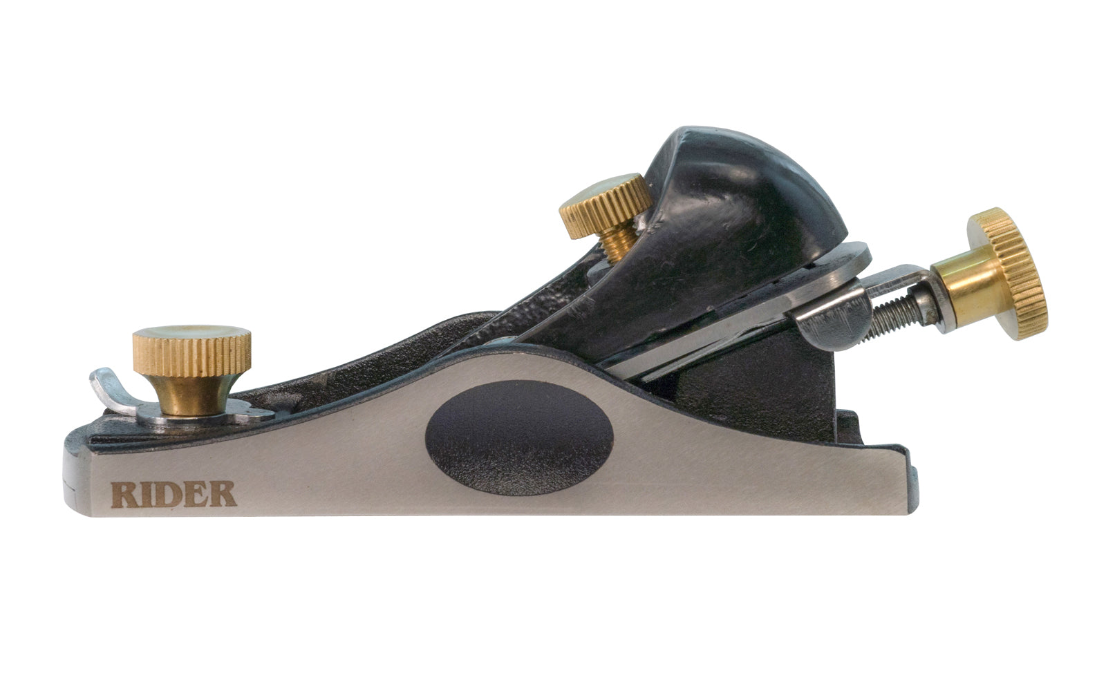 This Block Plane - No. 9-1/2 is good for general shaving. Mouth of the plane is adjustable for fine or coarse work. Cutter blade rests at a 21° angle, & provides more control, less vibration, & smooth finish. Thickness & evenness of the shavings can be changed by simply adjusting the cutter blade. Made by Rider / Soba