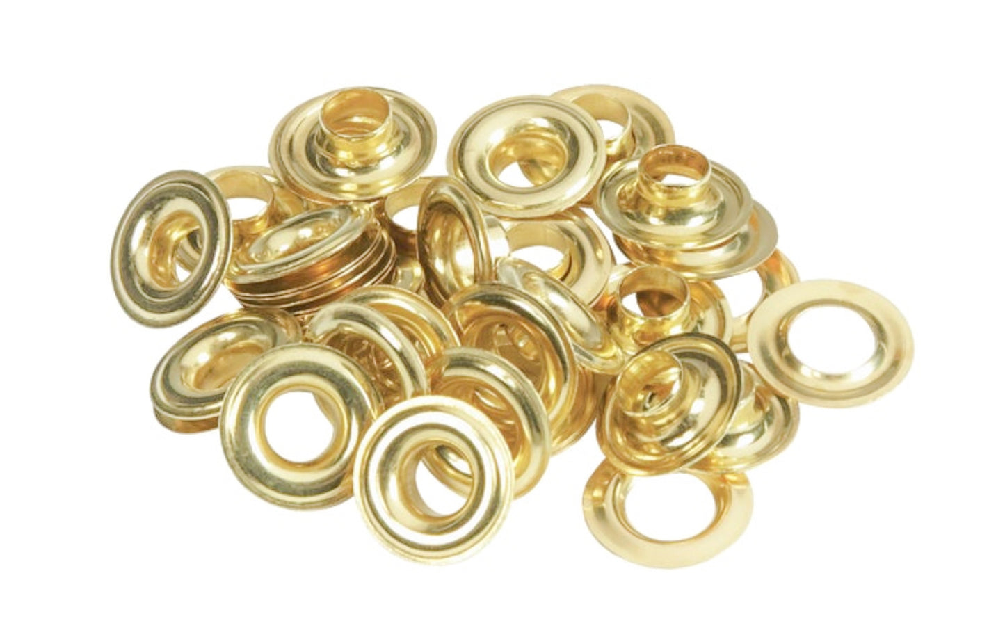 Lord & Hodge 3/8" Brass Grommets - 24 Sets. 3/8" Brass Grommet refills for replacement or repairs in canvas or plastic. Great for vinyl & canvas, tents, sails, covers for boats, trailers, pools, flags & banners, etc. 3/8" inside diameter grommets.Made by Lord and Hodge, Inc. Model 1074-2. Made in USA.