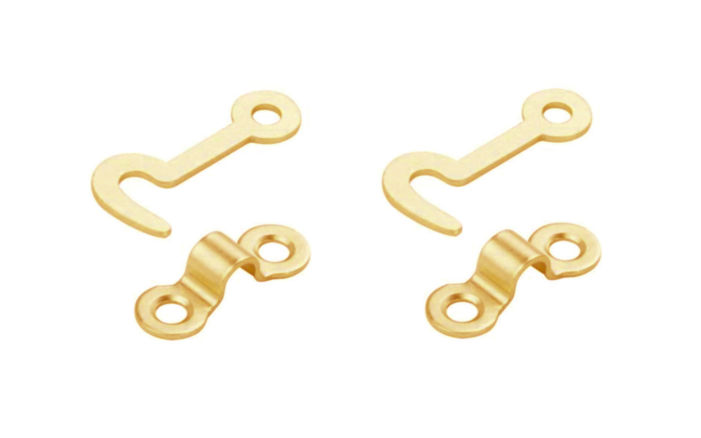Small Hooks & Staples - 2 Pack. These small small hooks & staples are designed for small chests, jewelry boxes, craft projects, etc. Hook & loop design can be used for left or right hand applications. Sold as two hooks & staples in pack. Solid brass.