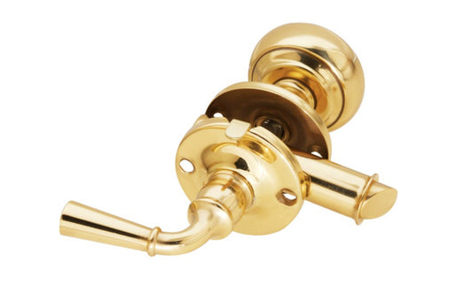 This Storm / Screen Door Latch has an inside knob & outside lever. It is designed to fit doors from 7/8" to 1-3/8" thickness. Made of steel material with a bright brass finish or satin nickel finish. Made by National Hardware. Bright Brass Finish N100-047.