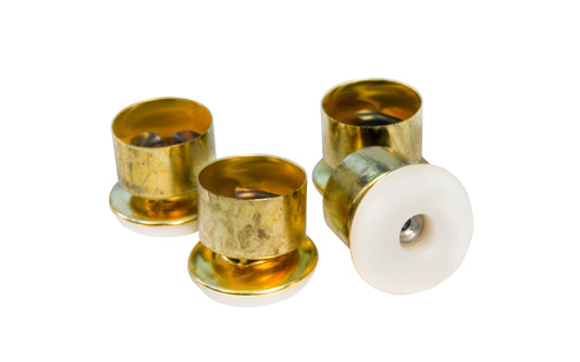 Nylon-Base Brass Ferrule Swivel Glides. Brass ferrule swivels (Unlacquered brass - Patina marks on brass) with tough, non-marking nylon base. Available in 5/8", 3/4", 7/8", & 1" diameter sizes. Made by Faultless Caster Corp. Made in USA.