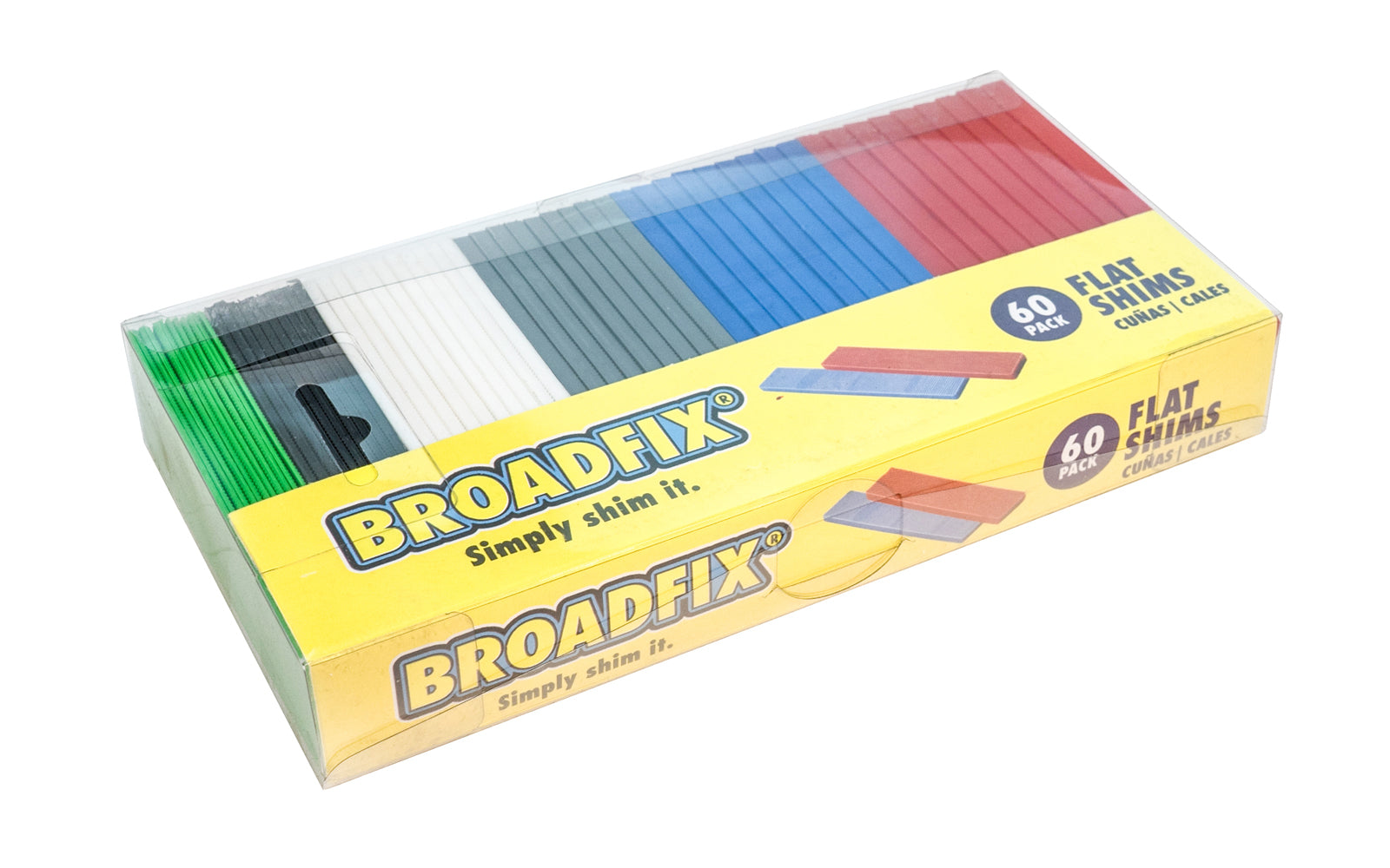 Flat 4" x 1-1/8" plastic shims by Broadfix are great for a variety of applications. Use for doors, windows, cabinets, countertops, leveling appliances, floors, craft projects etc. 62 pack bundle. Includes 10 each of the following sizes: 1/32" (1 mm), 1/16" (2 mm), 1/8" (3 mm), 5/32" (4 mm), 3/16" (5 mm), 1/4" (6 mm)