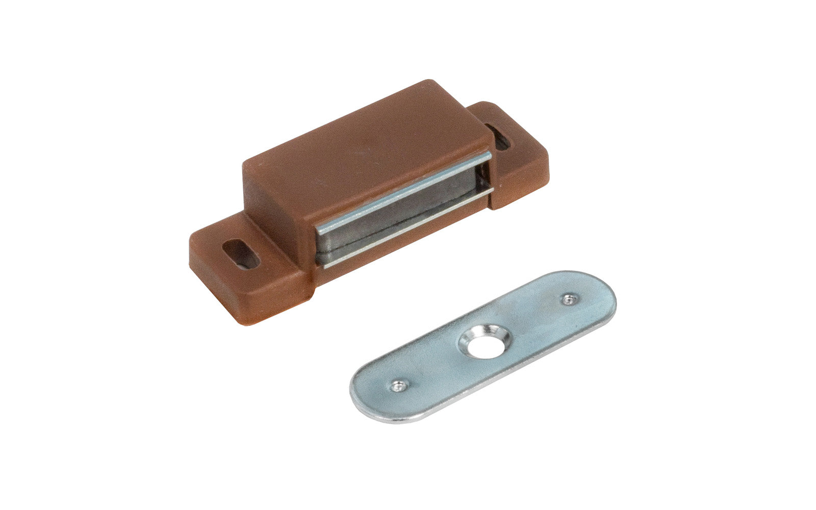 Brown Magnetic Catch in a plastic housing. Includes screws & plate. Sold as a single catch. Made by Ultra Hardware. 13500. 749694135000