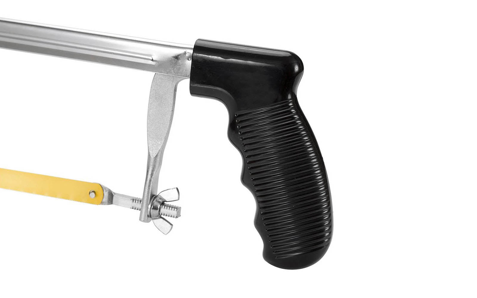 No. 50 GreatNeck Adjustable Pistol Grip Hacksaw is good for cutting glass, ceramic tile, hardened steel or bone, & variety of materials. Heavy duty steel frame provide strength & durability. Adjustable Frame Accepts 10" & 12" Hacksaw Blades. 3" Cutting Depth. High Impact Pistol Grip Handle. 16" length. 076812009692