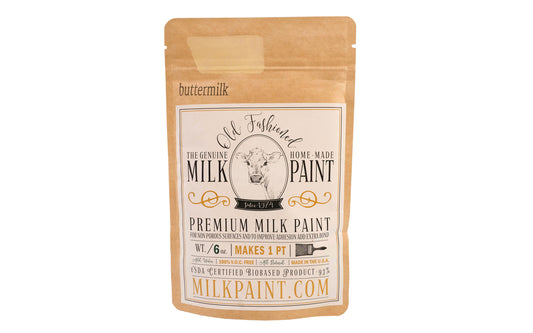 This Milk Paint color is "Buttermilk" color - It is a sweet buttery cream color. Comes in a powder form, you can control how thick/thin you mix the paint. Use it as you would regular paint, thinner for a wash/stain or thicker to create texture. Environmentally safe, non-toxic & is food safe. 100% VOC free. Powder Paint