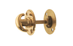 A quality & traditional-style solid brass thumbturn with emergency slot release for use on deadbolt operators on doors, or deadbolts on mortise locks. The thumb turn has an emergency slotted end for unlocking the door. Un-lacquered brass (will patina over time). Non-lacquered brass. Un-lacquered brass