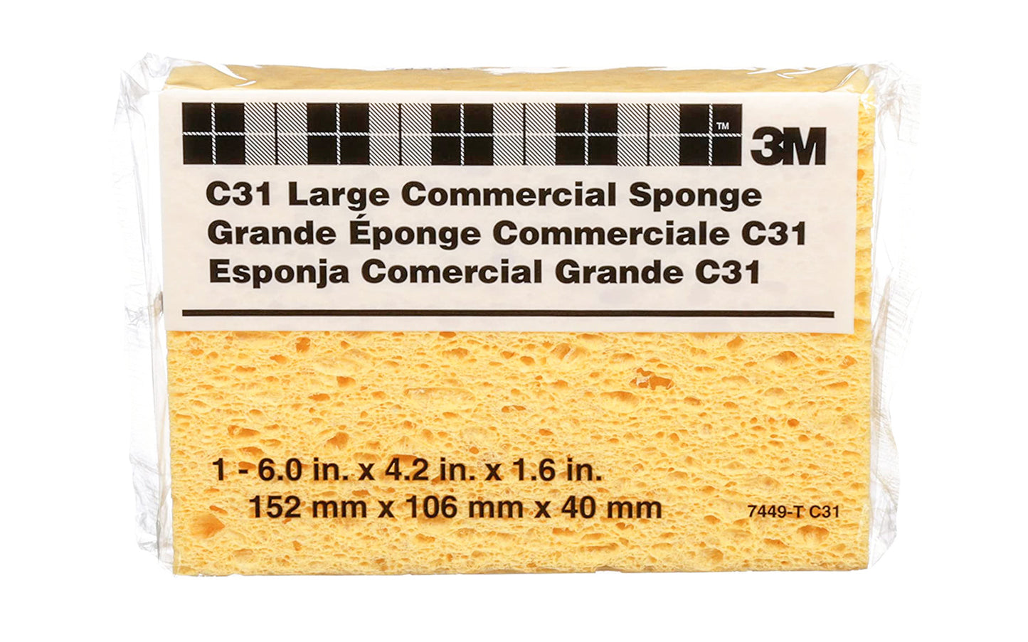 This 3M C31 Large Commercial Sponge - 6" x 4.2" x 1.6". Commercial-sized sponge for jobs when you need a long-lasting, industrial product. Made in USA. 053200074494. Model C31