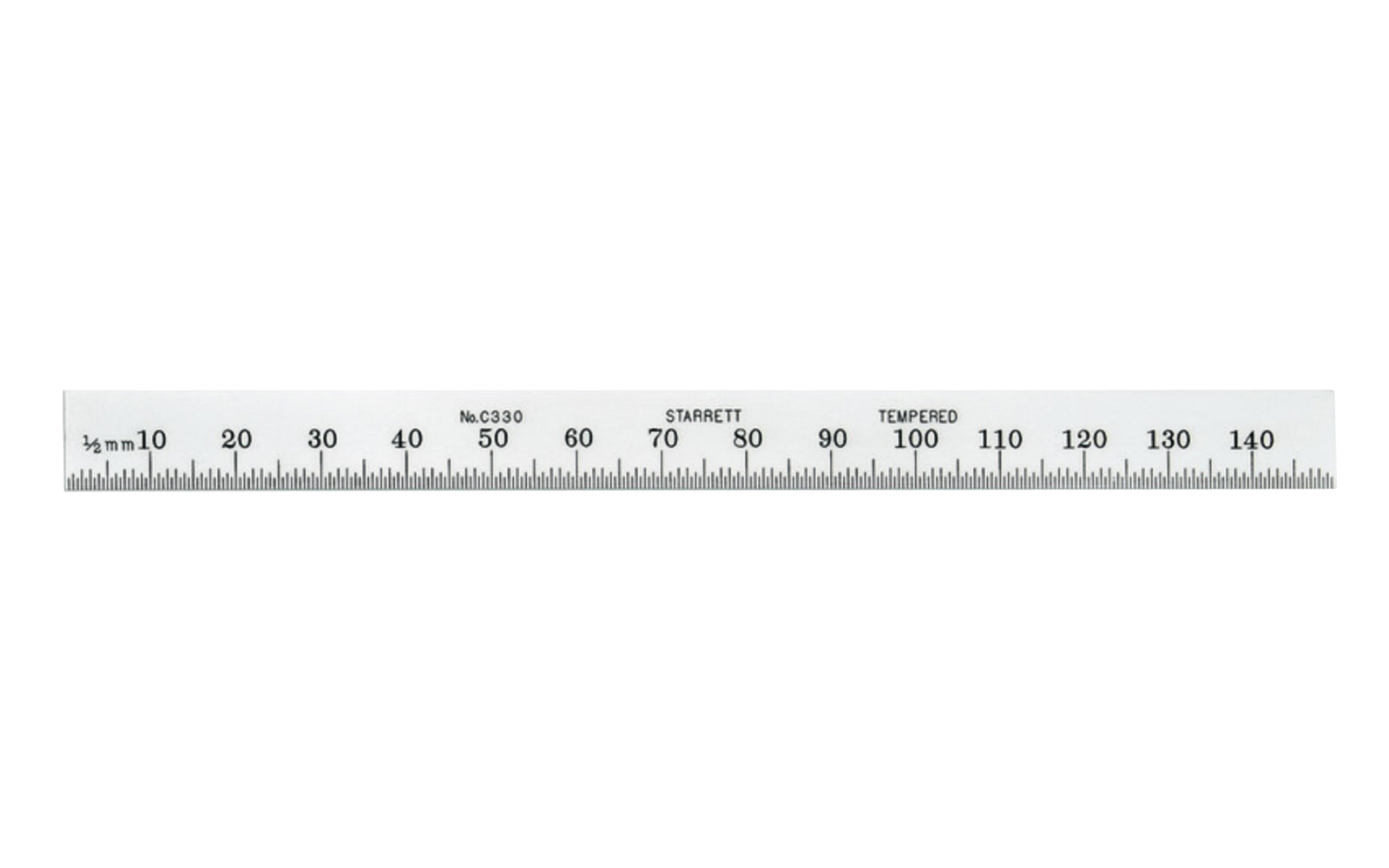 Starrett 6" Narrow Metric Rule - 1.0 mm, 0.5 mm Grads. The Starrett 150mm Full-Flexible Steel Rule with Millimeter Graduation features a satin chrome finish. Graduations at 1/2mm one side; mm and 1/2mm on reverse. 150mm (6"). Flexible.  Made in USA.