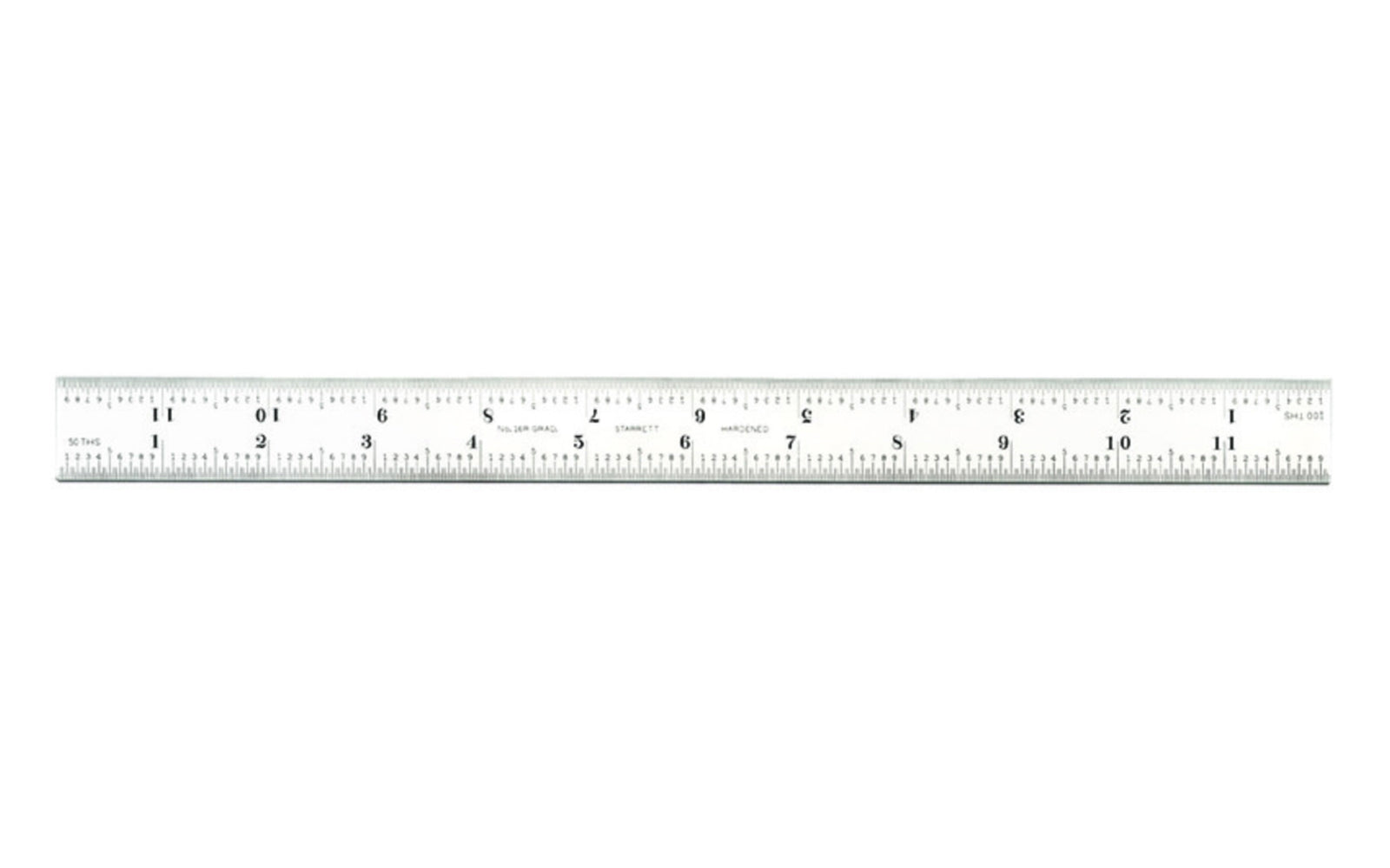 Starrett 12" Blade for Combo Square, Sets & Bevel Protractors. 1/50", 1/100", 1/32", 1/64" Grads. Satin Chrome finish blade. Blade only.  Made in USA. 049659500875.