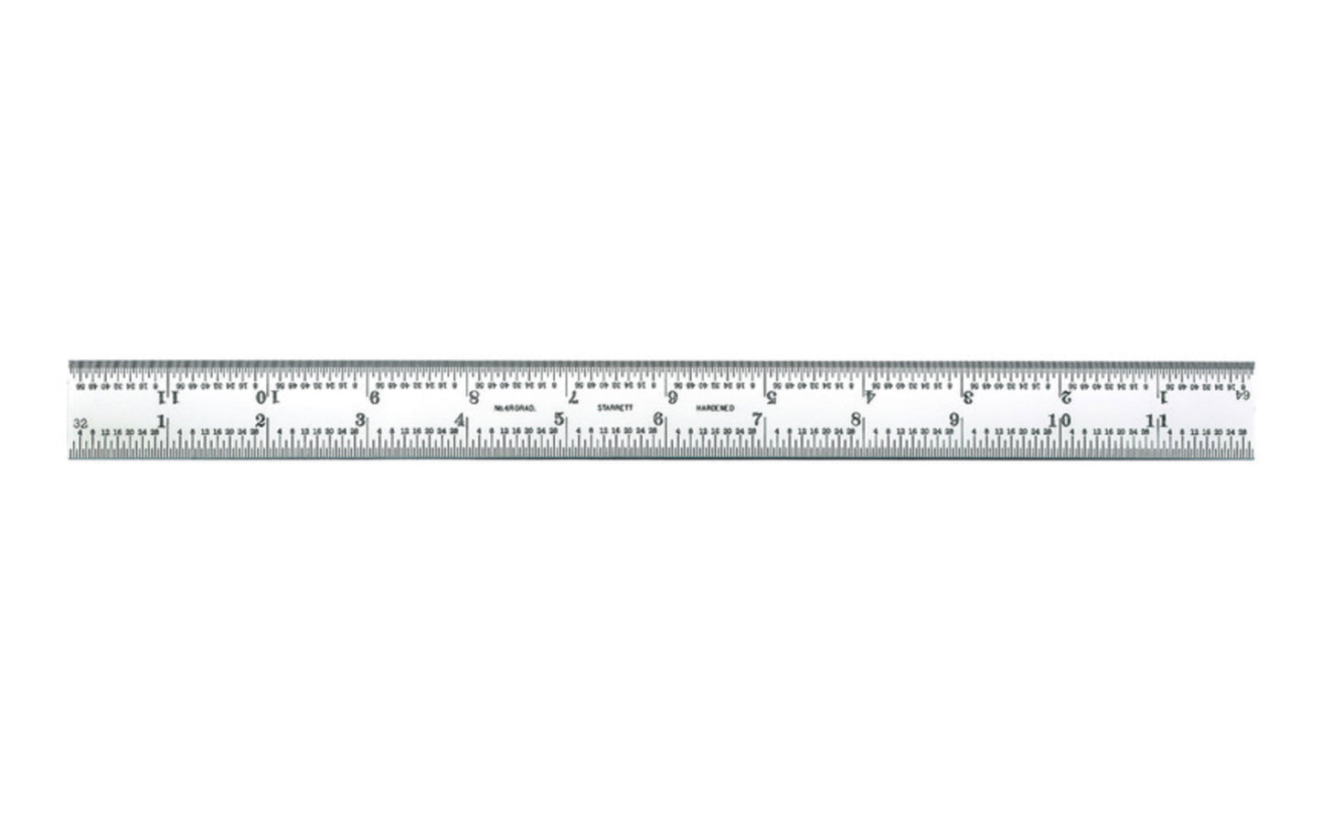 Starrett 12" Blade for Combo Square, Sets & Bevel Protractors. 1/8", 1/16", 1/32", 1/64" Grads. Satin Chrome finish blade. Blade only.  Made in USA. 049659500844.