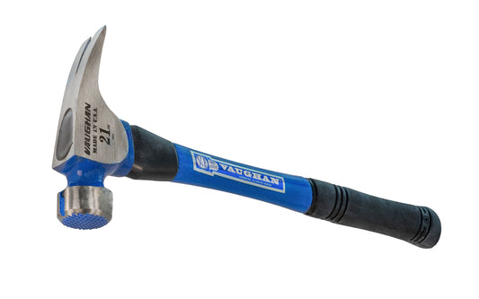This 21 oz Vaughan CF21FG Mill Face California Framer Hammer has a hollow-core fiberglass handle which provides better balance & more effective shock absorption. Extra large 1-1/8" diameter striking face & magnetic nail starter. Slip resistant grip, contoured for comfort. Mill face 21 oz head weight. 051218116502