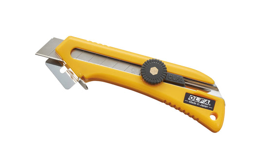 Olfa 18 mm Carton Cutter Knife "CL" features a handy 90-degree flat cutting base with adjustable metal depth guide. Guide offers stability & accuracy when cutting ceiling tiles, foamboard mattes, cartons, or where depth matters. Tool-free blade change. 18 mm (3/4") blade. 091511200140. Olfa Model CL. Made in Japan
