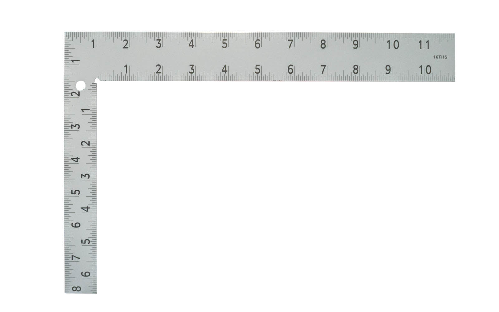 Johnson Level's 8" x 12" steel carpenter square features "EZ Read" thermal bonded numbers & 1/8" graduations for easy visibility. It's rugged steel construction makes the square durable enough to withstand even the worst jobsite abuse. 049448270101. 12" x 1-1/2" body, 8" x 1" tongue, 1/8" thick. Model CS10
