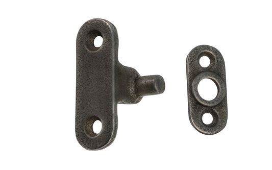 Cast Iron Post & Base for Transom Pivot. A rustic-looking cast iron post & base for a transom pivot. This piece of hardware is great for transoms, bathroom pivot windows, & other similar pivot windows. Made of cast iron material with a vintage iron gray finish, it has a nice durable & strong feel. 