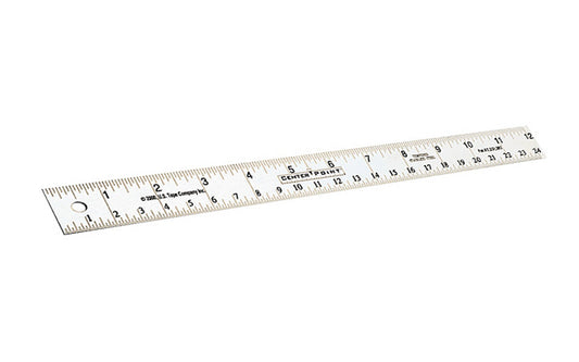 This CenterPoint 12" Straight Edge Ruler helps you to quickly find the center of whatever you are measuring. Made from .031 gauge tempered stainless steel. 1/16" graduations. Markings are etched & black filled to stand out. 12" overall length. 640194981220. Center-finding scale. Center finding rule
