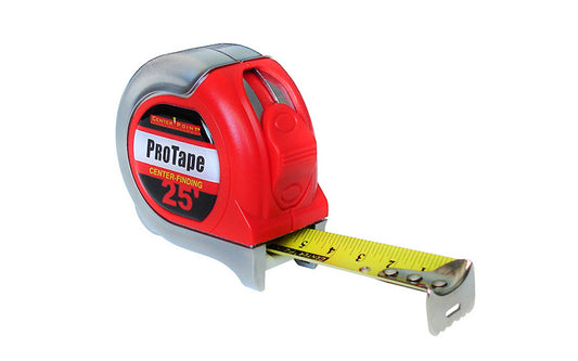 This CenterPoint 25' CR case measuring tape has the same patented center-finding scale. The chrome & red durable plastic case is designed to be easy to hold onto & to fit comfortably in your hand. 1/16" graduations. 25 feet. 727659538257. Model 53825. CenterPoint 25' Center-Finding Tape Measure