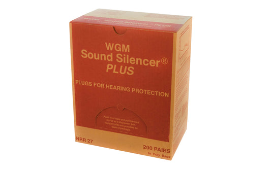 Box of Foam Earplugs WGM Sound Silencer Plus. Noise Reduction Rating (NRR) of 27 dB - 200 Pairs