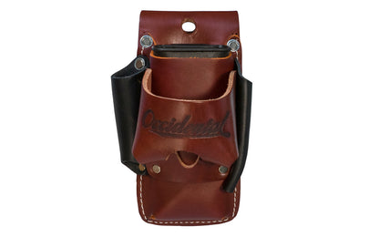 Made in USA - This Occidental Leather 4-in-1 holder provides 4x the tool capacity in the space of one holder. Holders for tape, lumber crayon or screw driver, pencil - Riveted - Hammer Holster - Hand Made - 759244305906 - 4-in-1 Tool Holder Holster - Model 5523 - Steel Clip Attached - Fits up to a 3" work belt 