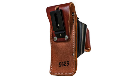 Made in USA - This Occidental Leather 4-in-1 holder provides 4x the tool capacity in the space of one holder. Holders for tape, lumber crayon or screw driver, pencil - Riveted - Hammer Holster - Hand Made - 759244305906 - 4-in-1 Tool Holder Holster - Model 5523 - Steel Clip Attached - Fits up to a 3" work belt 