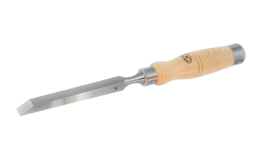 5/8" (16 mm) Mortise Chisel made by Crown Tools. This chisel has a stiff thick blade for clearing out wood waste & has wide side edges that help keep the chisel square when working in the mortise. The mortice chisel has a leather disc shock absorber to help absorb mallet blows. Model 1765. Made in Sheffield, England.