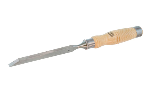 5/16" (8 mm) Mortise Chisel made by Crown Tools. This chisel has a stiff thick blade for clearing out wood waste & has wide side edges that help keep the chisel square when working in the mortise. The mortice chisel has a leather disc shock absorber to help absorb mallet blows. Model 1762. Made in Sheffield, England.