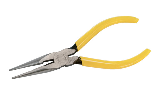 Japanese 6-1/4" Long Nose Serrated Plier with Cutter. 6-1/4" overall length. Vinyl coated handle. Needle nose plier. Side wire cutter. D-9A. Made in Japan.