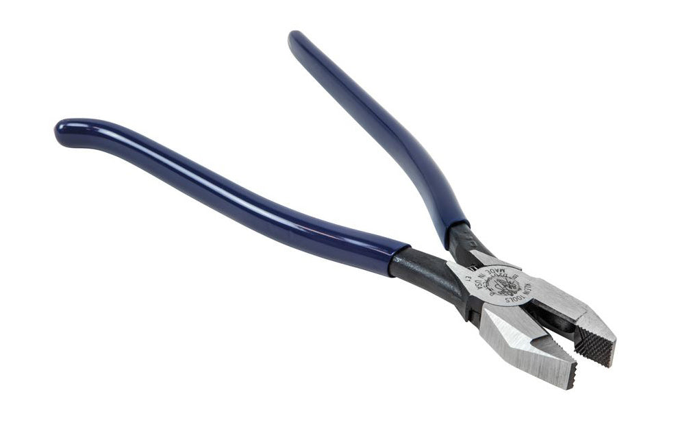 Klein Tools 9" Ironworker's Pliers D201-7CST twist & cut soft annealed rebar tie wire. They feature knurled jaws for a good grip & a spring-loaded design which enables self-opening. Unique handle tempering helps absorb the ''snap'' when cutting wire. Precision-hardened plier head. 9" overall length. 092644703027