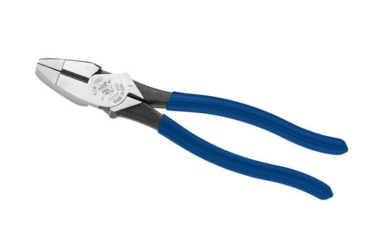 Klein Tools 9-1/4" Ironworker's Pliers High Leverage "New England Nose" D213-9NE twist & cut soft annealed rebar tie wire. These High-Leverage, Side-Cutting Pliers features a rivet closer to the cutting edge which provides 46% more cutting & gripping power than other pliers. 9-1/4" overall length. 092644700422