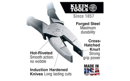 Klein Tools 8-1/2" Ironworker's Pliers High Leverage "New England Nose" D213-8NE twist & cut soft annealed rebar tie wire. These High-Leverage, Side-Cutting Pliers features a rivet closer to the cutting edge which provides 46% more cutting & gripping power than other pliers. 8-1/2" overall length. 092644700323