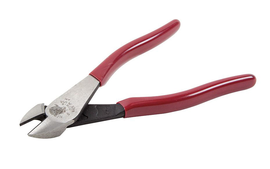 These Klein Tools 8" Diagonal Cutting Pliers D228-8 have a high-leverage design to provide 36% greater cutting power than other pliers. The hot-riveted joint ensures smooth action with no handle wobble. Klein Tools specializes in making some of the world's finest pliers. 8" overall length. 092644720406