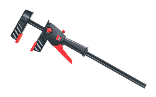 Bessey 18" DuoKlamp Clamp ~ DUO45-8 - One handed clamp & spreader. Clamp or spread with the turn of a button, no tools necessary. 18" max opening & 3-1/4" deep throat. Jaws resist flex & withstand up to 260 lb. of clamping force. Soft pressure caps prevent marring of wood by distributing pressure over a greater area.  