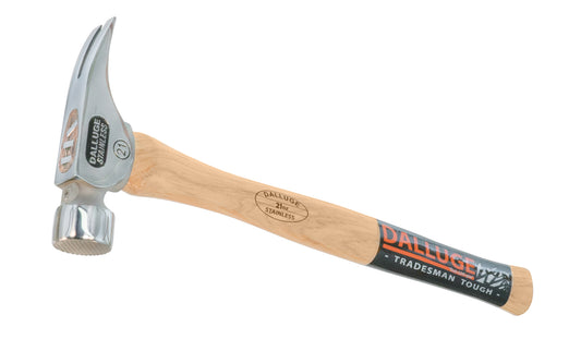 This 21 oz Dalluge Stainless Head Framing Hammer has a mill serrated face & "NaiLoc" magnetic nail holder. Mill waffle face. Straight Hickory hardwood handle. Model 2510. 17-1/2" overall length. 69825002510. Dalluge 21 oz Mill Face Stainless Hammer with Magnetic Nail Starter - 17" Straight Handle ~ 2510