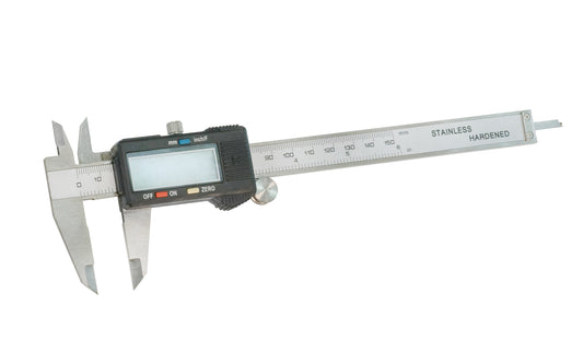 A handy digital caliper with a stainless metal body that displays three universal measurement systems; it is very useful when trying to convert between systems. It can measure inside, outside, depth, & step measurements. Resolution: 0.0005", 0.01 mm, 1/64"  display. Includes protective case
