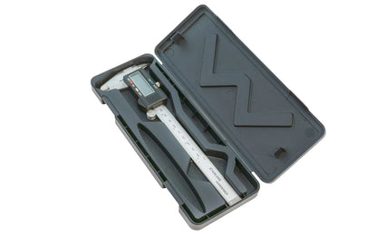 A handy digital caliper with a stainless metal body that displays three universal measurement systems; it is very useful when trying to convert between systems. It can measure inside, outside, depth, & step measurements. Resolution: 0.0005", 0.01 mm, 1/64"  display. Includes protective case