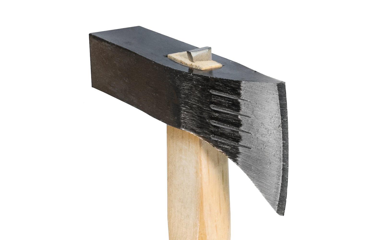 Made in Japan · Japanese Dogyu Brick Hammer with a Hatchet Blade. Blade measure 2" wide. 325 mm (12-3/4") Overall length. Wooden handle. Made in Japan. Block Wari - Japanese Sculpture Hammer - Mason Hammer with Hatchet - 001240